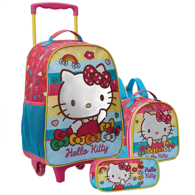 Kit Mochila Escolar de Carrinho 14 Pol Hello Kitty Original