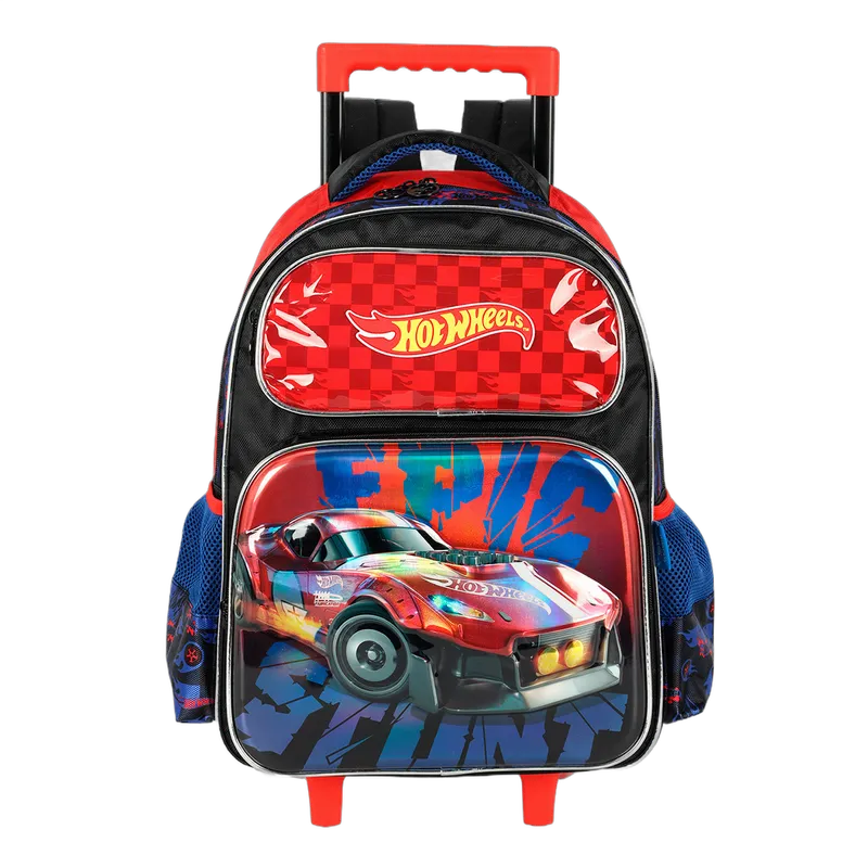 Mochila de rodinhas Hot Wheels vermelha vista de frente