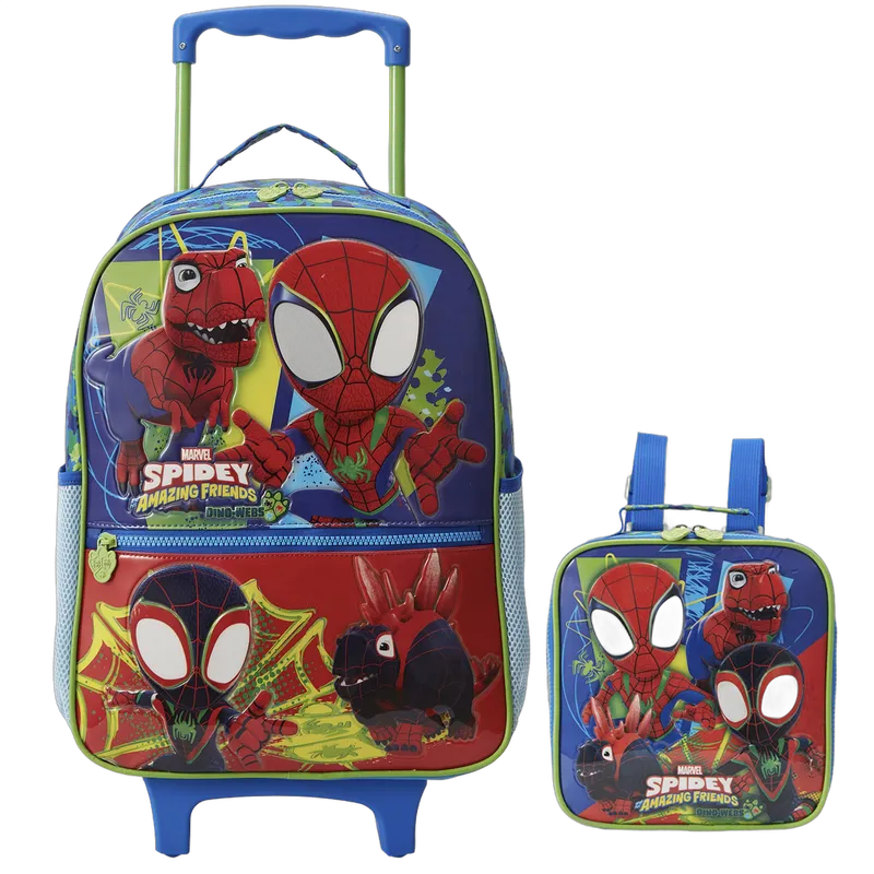 Kit Mochila Escolar Spidey Equipe Aranha +Lancheira (mochila de rodinhas e lancheira juntas, foto real do fornecedor via Ideris)